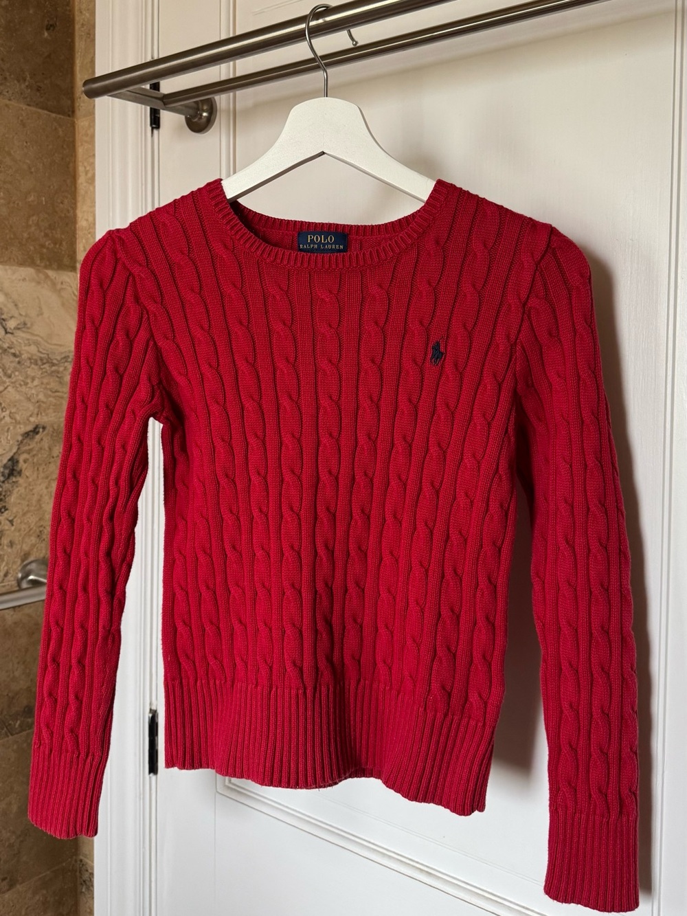 Ralph Lauren Cotton Cable Crew Sweater - Red, XXS